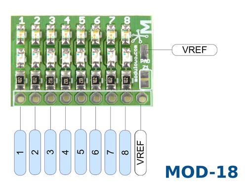 MOD-18.Z 8-kanałowy tester logiczny LED, 2-kierunkowy - opis wyprowadzeń