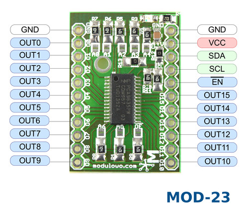 MOD-23.Z 16-kanałowy sterownik LED PWM przez I2C - Opis wyprowadzeń